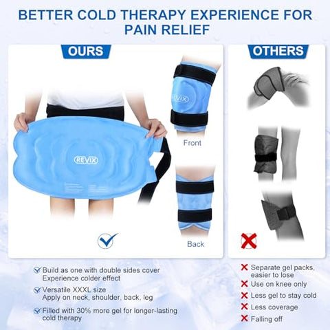 20‘’ XXXL – Envoltório de Gelo para Joelho Após Cirurgia, Grande Pacote de Gelo para Alívio da Dor no Joelho, Envoltórios de Gelo Reutilizáveis para Joelho para Cirurgia de Substituição, Inchaço, Esportes - REVIX
