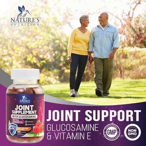 Nature's Nutrition - Gomas Nature’s Joint Support Glucosamina + Vitamina E – Suporte Articular para Desconforto Ocasional nas Costas e Joelhos