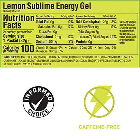 GU ENERGY GEL - GU Energy Gel Original – Energia Vegana, Sem Glúten, Kosher e Sem Laticínios para Qualquer Treino – 24 Unidades, Sabor Limão Sublime