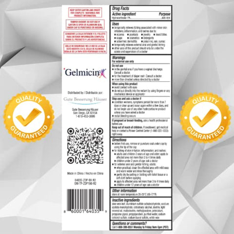 Hydrocortisone 1%% – Creme Anti-Coceira, Irritação na Pele, Alergias na Pele, Eczema, Psoríase – Tamanho 40g - Gelmicin