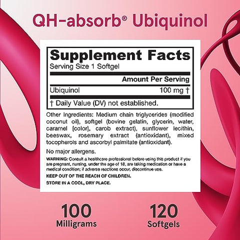 QH-Absorb: Suplemento Ubiquinol 100 mg para Função Cardiovascular Saudável – 120 Softgels (120 Dias) - Jarrow Formulas