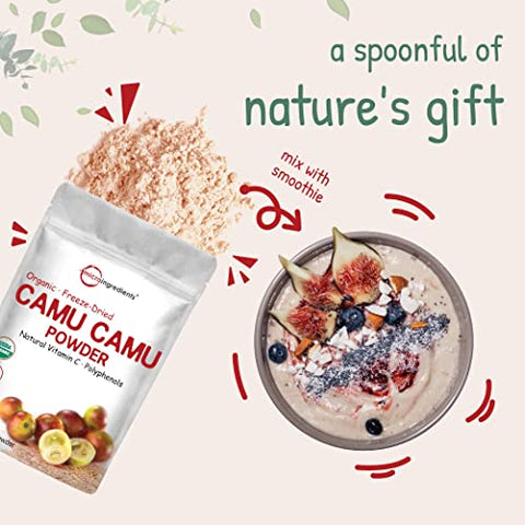 Micro Ingredients - Pó de Camu Camu Orgânico, 340g | Alto Nível de Vitamina C Natural | Fonte de Bagas Frescas Desidratadas por Congelamento | Sem Transgênicos, Adequado para Veganos