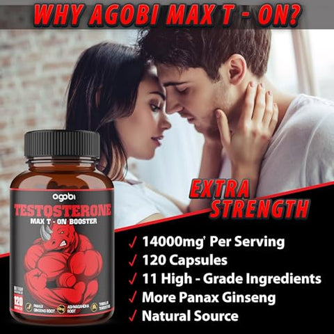 Suplemento de Testosterona agobi 11in1 para Homens de Extrato Herbal 14000mg Equivalente – Resistência, Impulso e Suporte Corporal 120 Cápsulas Veganas para 2 Meses