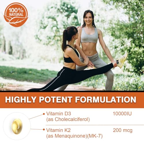 Pslalae - Vitamina D3 10000 UI com K2 200 mcg – Suporte 2 em 1 para Imunidade, Coração, Articulações e Dentes