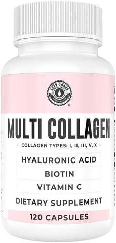 Left Coast Performance - Colágeno em Cápsulas com Biotina, Ácido Hialurônico, Vitamina C. Peptídeos de Colágeno Hidrolisado Multi Tipo I, II, III, V, X. Para Pele, Cabelo, Unhas e Saúde das Articulações