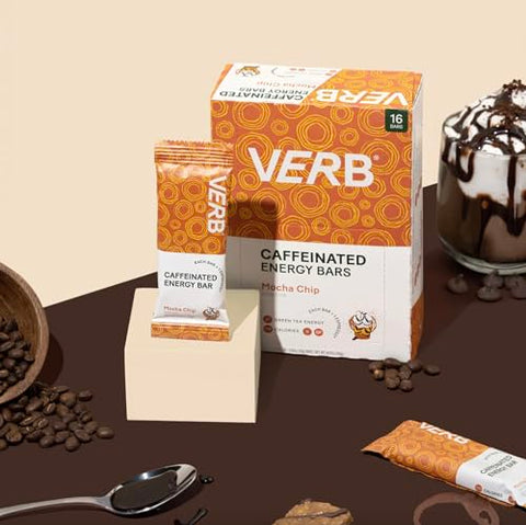 Verb Caffeinated Energy Bar - Verb Energy – Barra Energética de Baixo Açúcar e 110 Calorias – Snack Vegano – Livre de Glúten com Chá Verde Orgânico – 26g (Pacote com 16)