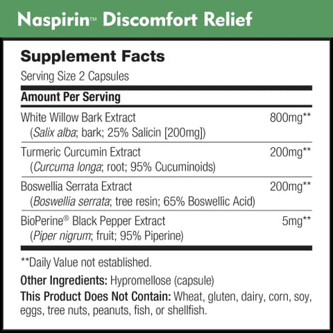 DailyNutra - Naspirin Fórmula de Casca de Salgueiro – Suplemento Natural para Cabeça, Costas, Ombros, Pescoço, Joelhos – 100% Natural e Eficaz