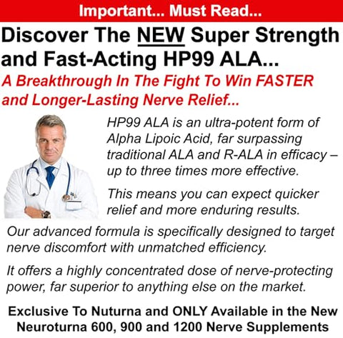 Nuturna - Neuropathy Support Supplement 1200 mg HP-99 Ácido Alfa Lipóico – Fórmula Nervosa ALA de Força Máxima para Pés Mãos Dedos Pernas – Ultra Potente 18 em 1 Natural Nervo Periférico