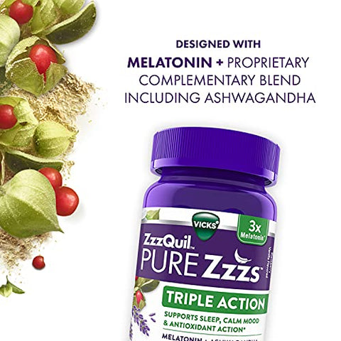 PURE Zzzs Triple Action – Gomas de Melatonina 6mg, Auxílio para Dormir com Ashwagandha, Calmante - ZzzQuil