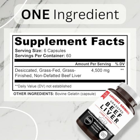 Cápsulas de Fígado de Gado Criado a Pasto Ancient Origins, Suporte à Produção de Energia, Limpeza, Digestão, Imunidade e Bem-Estar Completo do Corpo, Não Transgênico, Suplemento de Suporte ao Fígado Liofilizado, 100% Natural