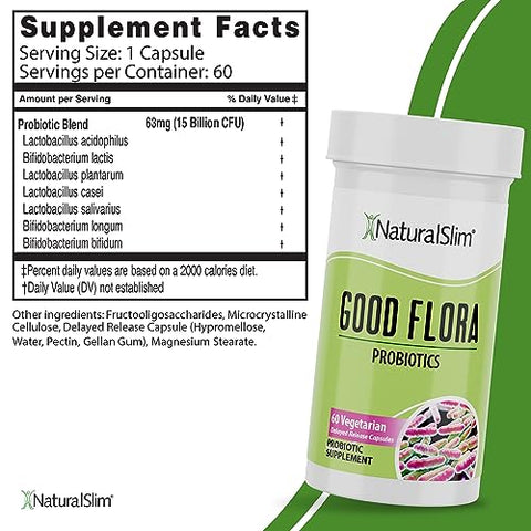 Good Flora – Probióticos para Saúde Digestiva, Flora Intestinal e Suporte Imunológico com Lactobacillus Acidophilus Probiótico | 7 Poderosas Cepas Probióticas | Livre de Glúten - NaturalSlim