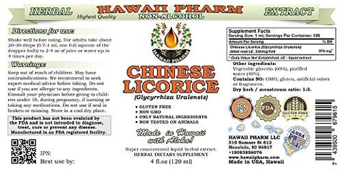 Extrato Líquido Sem Álcool de Raiz de Alcaçuz Chinês, Glicerito de Raiz de Alcaçuz Chinês (Glycyrrhiza Uralensis) Suplemento Herbal Natural 120 ml - Hawaii Pharm