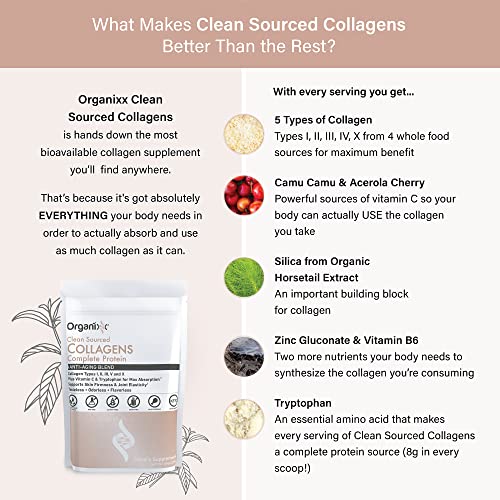 Colágeno Hidrolisado em Pó com Vitamina C, Tipos I, II, III, V, X – Cabelo, Unhas, Pele, Osso | Organixx - Organixx