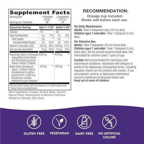 Nature's Way - Nature’s Way Sambucus Elderberry Immune Syrup – Suporte Diário ao Sistema Imunológico, Extrato de Sabugueiro Negro, Vitamina C, Zinco, Equinácea, Própolis, 240 ml (Embalagem Pode Variar)