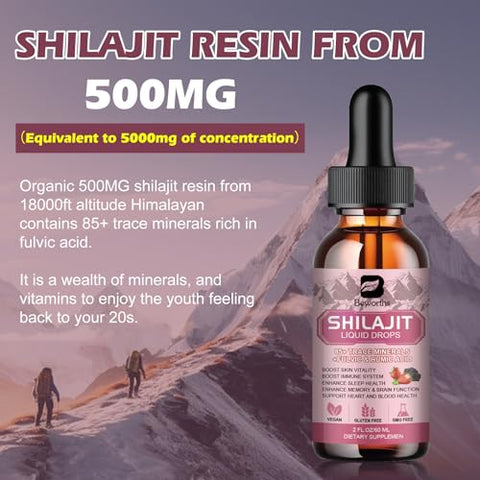 B BEWORTHS - Shilajit Resina Líquida | Shilajit Puro para Homens 85 Minerais Traços Complexo Contém Ashwagandha, Cúrcuma, Ginseng, Chaga, Ácido Fúlvico para Suporte Imunológico, Estimulante Cerebral e