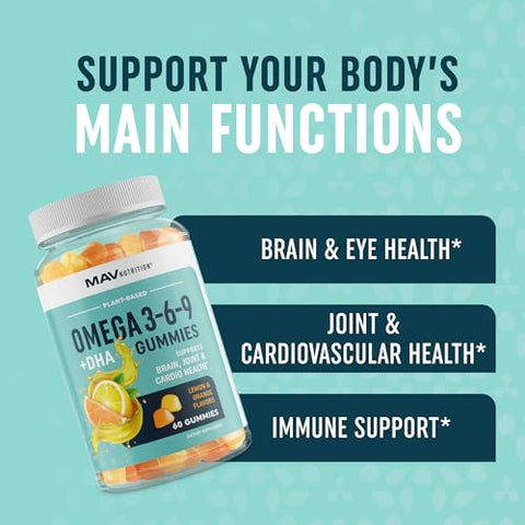 MAV NUTRITION - Gomas de Omega 3 6 9 DHA | Triplo Ômega à base de Algas