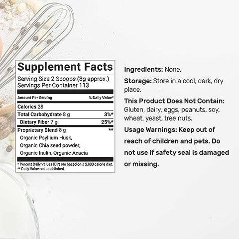 Pó de Fibra Orgânica, 2lbs – com Casca de Psyllium, Semente de Chia, Inulina - DEAL SUPPLEMENT