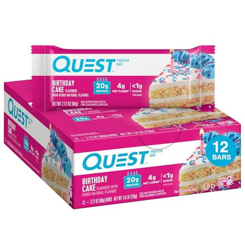 J&L Supply - JL Supply Quest Keto Barras de Café da Manhã Sortidas – Bolo de Aniversário, Muffin de Mirtilo, Aveia com Gotas de Chocolate, Massa de Biscoito com Gotas de Chocolate – Barras Proteicas com Baixo Teor de Açúcar, Sem Glúten (12…)