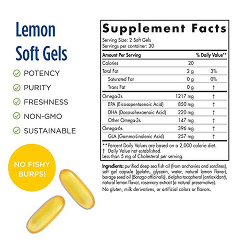 ProEPA com GLA Concentrado, Limão – 60 Cápsulas – 1217 mg Ômega-3 257 mg GLA – Saúde Cardíaca, Neurológica - Nordic Naturals