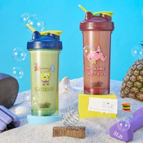 Spongebob Shaker Bottle Pro Series – Garrafa Shakeira Perfeita para Shakes de Proteína e Pré-Treino, 28 ml, Vermelha, Meu Nome Não é Rick - BlenderBottle