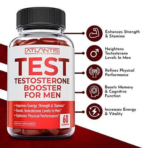 Atlantis Nutrition - Gummies de Aumento de Testosterona para Homens – Potencializador Masculino, Aumenta Energia