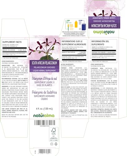 Tintura sem álcool de raiz de Pelargonium sidoides da Naturalma da África do Sul – 118 ml Extrato líquido em gotas – Vegano