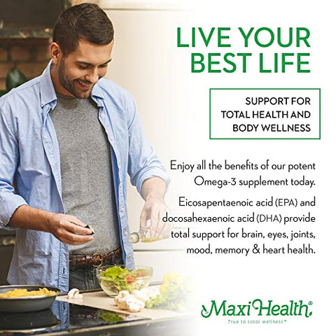 Maxi Health - Óleo de Peixe Ômega 3 – Triplo Forte 2000 mg Suplemento de Óleo de Peixe Kosher – Ômega 3 sem Gosto de Peixe – Suplemento de Ômega 3 sem Arroto – Suplemento de Ácido Graxo Ômega 3 sem Gosto de Peixe com EPA e