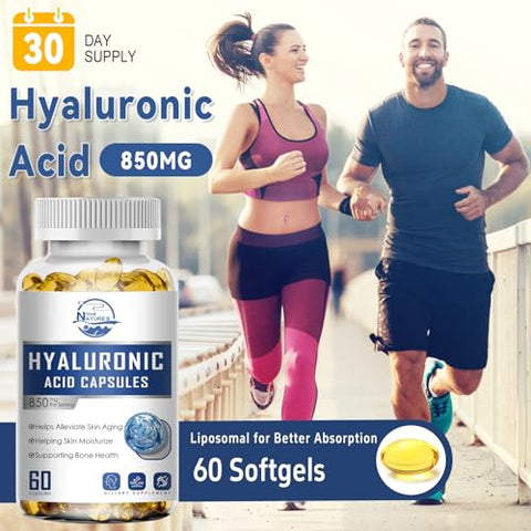 Nature's live - Nature’s Live – Cápsulas de Ácido Hialurônico 850mg de Alta Bioacessibilidade para Hidratação da Pele, Lubrificação das Articulações e Cabelos Fortes