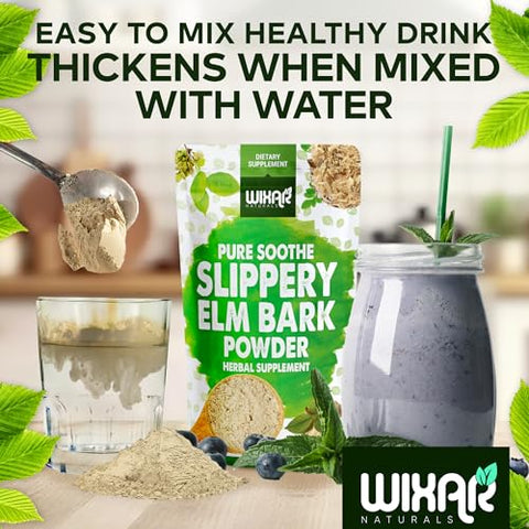 WIXAR NATURALS - WIXAR Pó de Casca de Ulmeiro – Alívio para Saúde Digestiva, Garganta Irritada, Refluxo Ácido – Feito da Casca Interna, Natural