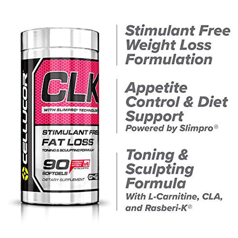 CLK Queimador de Gordura Não Estimulante para Perda de Peso com CLA, Ácido Linoleico Conjugado, Cetonas de Framboesa, L-Carnitina, 90 Softgels - Cellucor