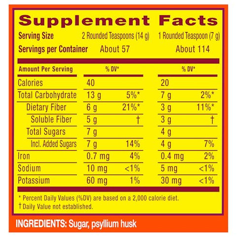 Pó de Casca de Psyllium com Açúcar Real, 4-em-1 para Saúde Digestiva, Bebida Sabor Laranja Suave, 114 Porções - Metamucil