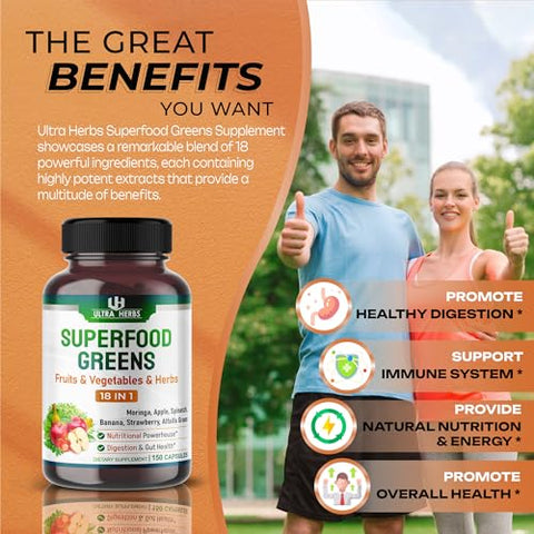 ULTRA HERBS - Superfood Greens 18 IN 1 – 18,100mg com Frutas | Potência de 18 Super Alimentos | Marca: Superfood Greens