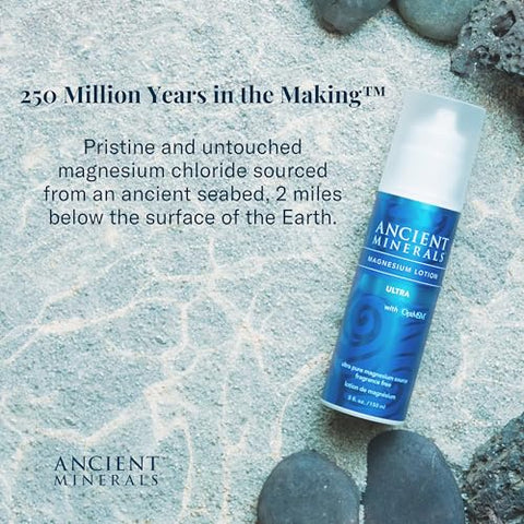 Loção de Magnésio Ultra Ancient Minerals com MSM puro genuíno da Zechstein – Aplicação tópica (150ml)