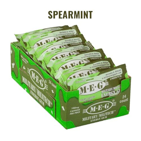 Goma Energética Militar | 100mg de Cafeína por Unidade Aumenta Energia Melhora Desempenho Físico Hortelã 24 Pacotes (120 Unidades) - MEG