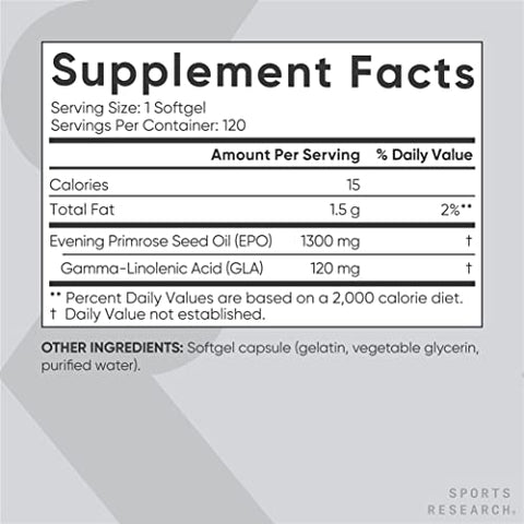 Óleo de Prímula Noturna Sports Research – Cápsulas para Saúde Feminina – 100% Prensado a Frio – 60 Softgels