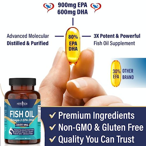 Ômega 3 Fish Oil 2500mg – Reforço Imunológico – Óleo de Peixe – 60 Cápsulas - NEW AGE
