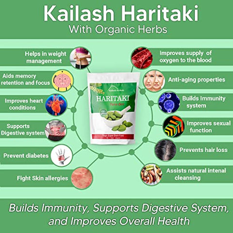 Kailash Herbals - Pó de Haritaki Orgânico Certificado pelo USDA, 454g – Terminalia chebula – Saúde Digestiva – Desintoxicação