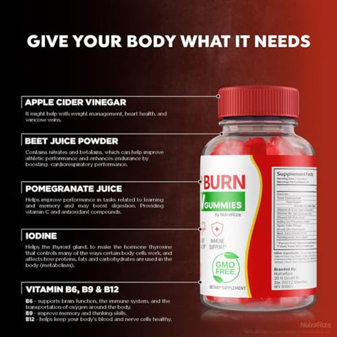 NutraRize - Gomas Pump Burn ACV – 2 Pacotes, Perda de Peso Avançada, Máxima Potência – 120 Gomitas