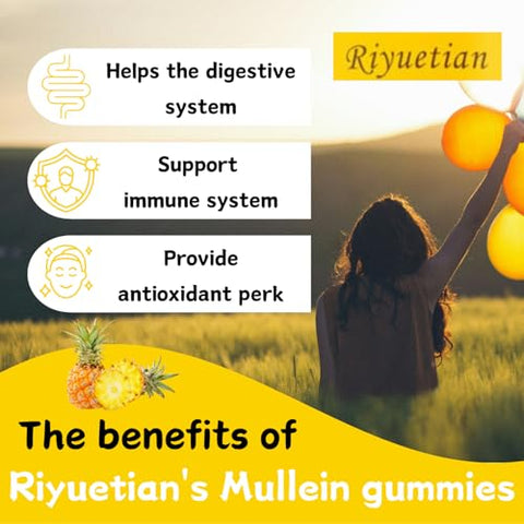 Riyuetian - Mullein Gummies 2000mg – 2 Pacotes, Fortalece a Respiração