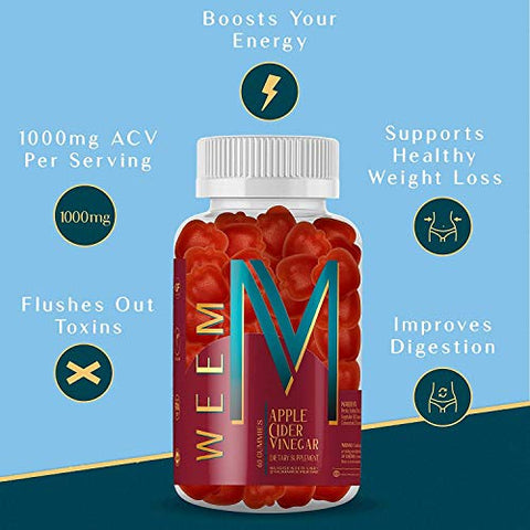 Gummies de Vinagre de Maçã – Natural, Vegano ACV com Ácido Fólico – Livre de Glúten – Vitamina B12 – Detox Premium - WEEM