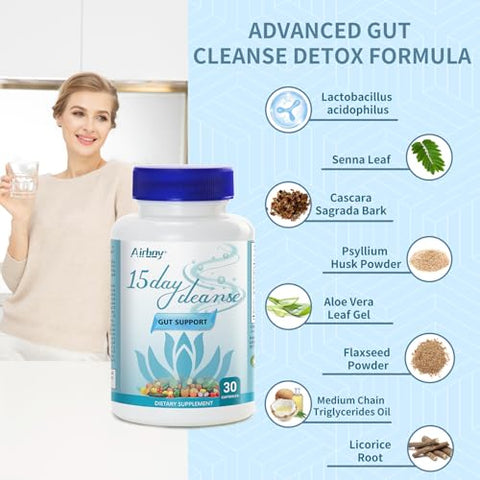 15 Day Cleanse Detox Suporte Intestinal para Mulheres – Limpeza Intestinal e Desintoxicação - Airboy