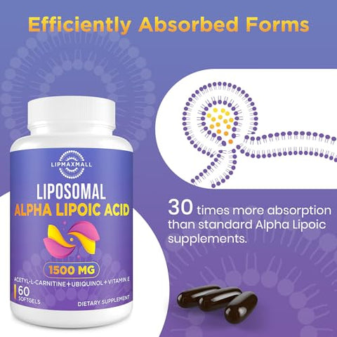 lipmaxmall - Liposomal Alpha Lipoic Acid 1500mg + Acetyl-L-Carnitine 900mg | Potente Antioxidante para Saúde