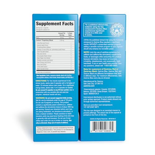 Zantrex - Suplemento Blue para Gerenciamento de Peso – Ingredientes Estudados Clinicamente – Suplementos Alimentares – 60 Cápsulas – 30 Porções