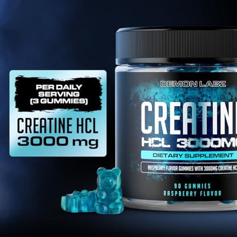 Demon Labz - Creatina HCL 3000mg por Porção – Sabor Framboesa – Gomas Veganas (90 Unidades – Embalagem de 1)