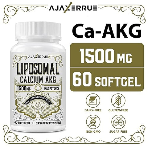 AJAXERRUE - Suplemento de Cálcio Lipossomal AKG 1500 MG (Ácido Alfa-Cetoglutárico), Alta Absorção, Mais Eficaz que AAKG, Ca AKG para Longevidade, Defesa contra o Envelhecimento, Energia Celular, Metabolismo – Marca Liposomal Calcium AKG