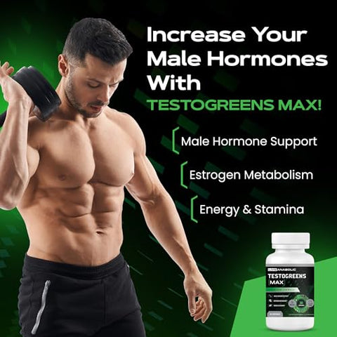 TestoGreens Max: Suplemento Diário de Cápsulas Verdes para Homens, Suporte Natural aos Hormônios Masculinos, Energia Aprimorada - Live Anabolic