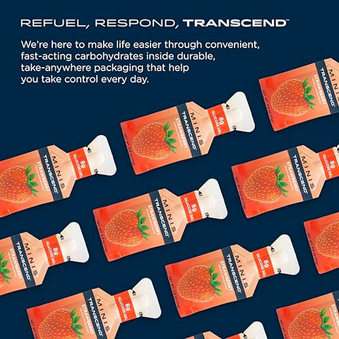 Foods Mini Gel de Morango (17g, Pacote com 24) – Gel de Carboidrato de Ação Rápida Sabor Morango – Tamanho de Viagem, Sem Cafeína, Sem Glúten - Transcend