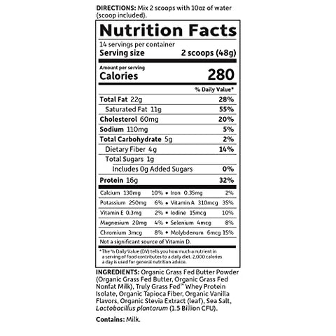 Dr. Formulated Shake em Pó Cetogênico com Manteiga de Vaca Verdadeiramente Alimentada com Grama – 500g - Garden of Life