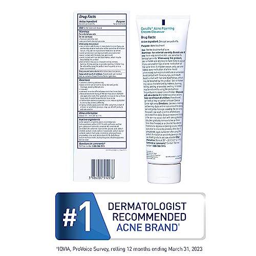 Creme Espumante de Limpeza para Acne | Tratamento para Rosto com 4% de Peróxido de Benzoíla, Ácido Hialurônico e Niacinamida | Fórmula Creme para Espuma | Sem Fragrância - CeraVe
