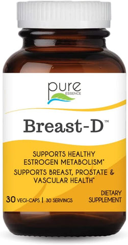 PURE ESSENCE LABS - Pure Essence – Breast D: Equilíbrio de Estrogênio, Acne Hormonal e Suporte para Menopausa com Vitamina D3, Cálcio e Chá Verde